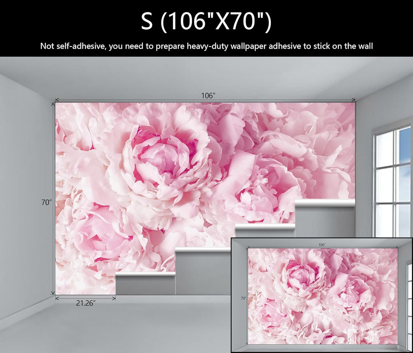 WFBHUA-Pink Floral Wallpaper Mural Peony Flower Wallpaper for Girls Bedroom Wall Murals(Not Peel and Stick)