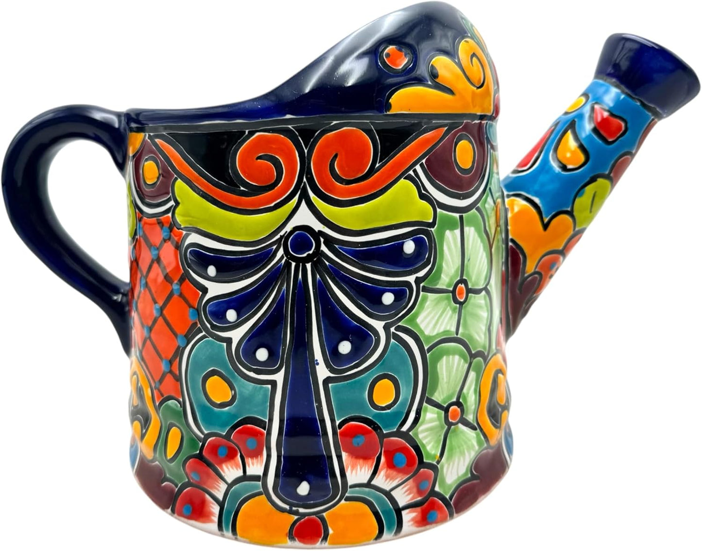 Talavera Watering Can Planter Large Flower Pot Large Mexican Pottery Folk Art Hand Painted Home Decor Garden Ceramic Handmade Multicolor 15" (Coablt Multi)
