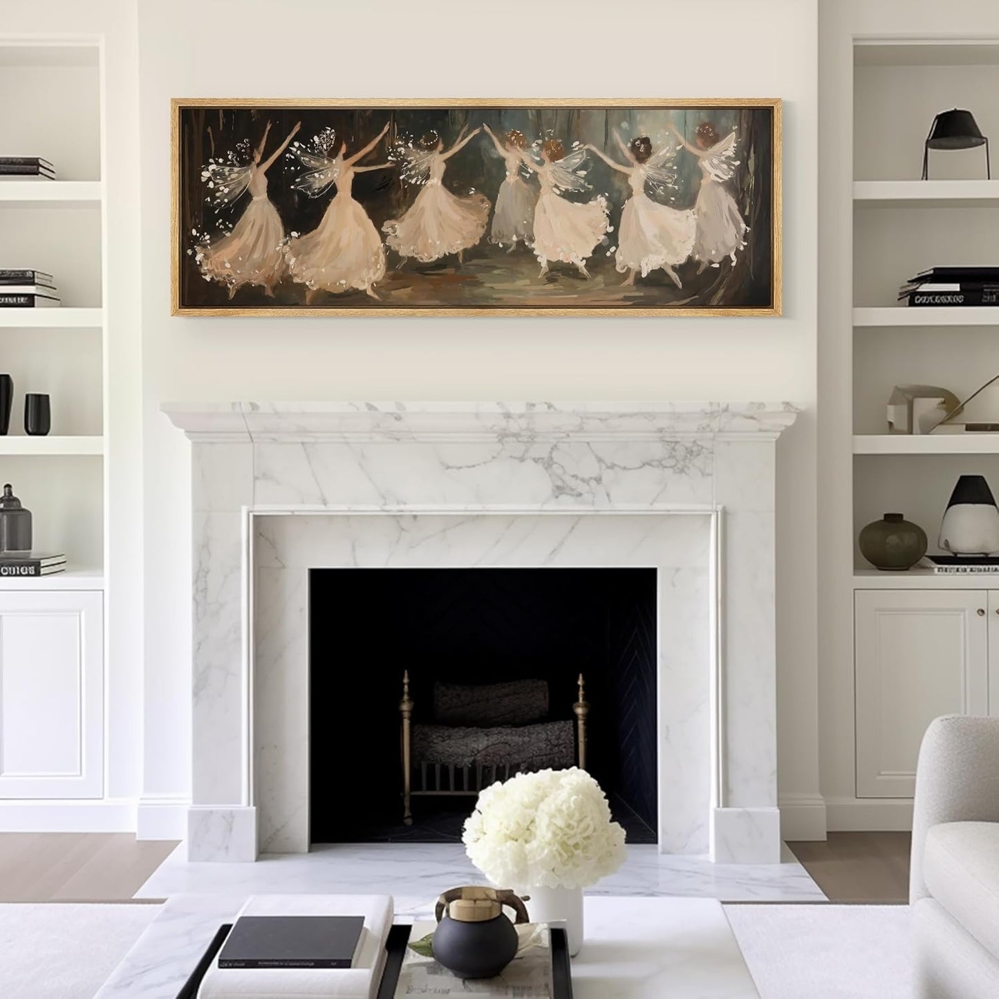 MUDECOR Large Framed Canvas Print Wall Art Ballet Dancers in Motion Romantic Impressionist Dance Scene Illustrations Decorative Colorful Multicolor for Bedroom - 60"x20"