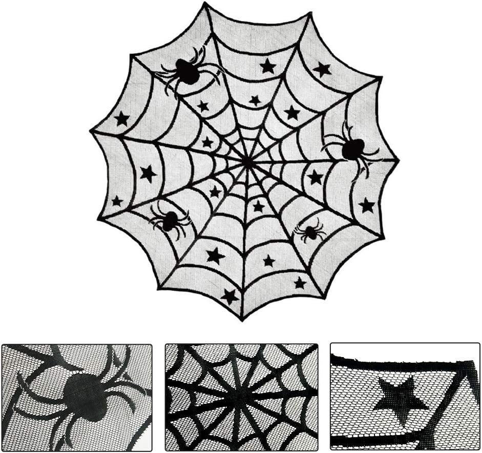 Lulu Home Halloween Table Cover, Round Black Spider Web Halloween Table Toppers for Festival Party Decoration