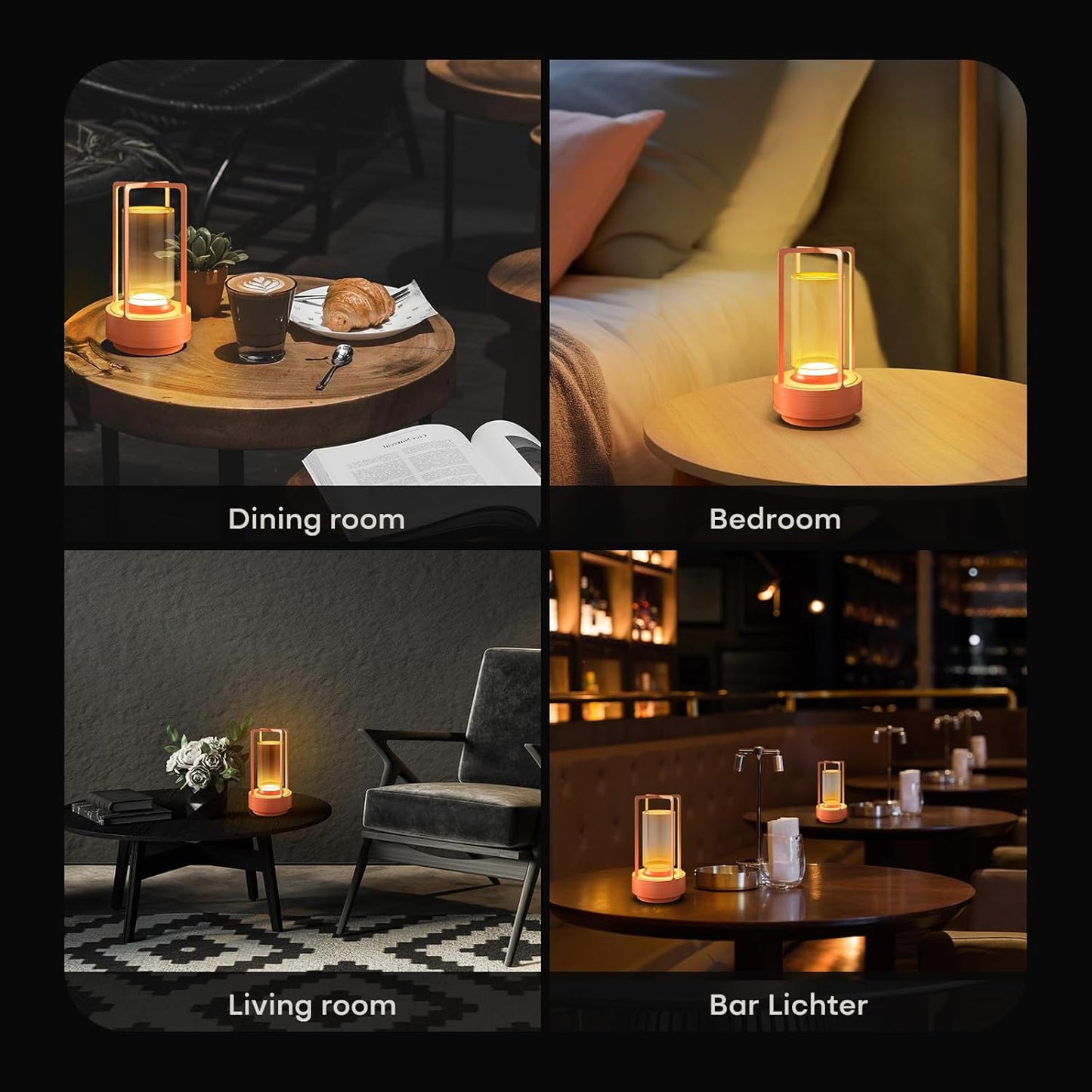 Portable Metal Table Lamp for Indoor/Outdoor ,Rechargeable Cordless LED Lamp, 3-Colour Infinitely Dimming Battery Powered Small Desk Lamp, Restaurant/Bedroom/Bar/Coffee Shop/Camping Light (Orange)