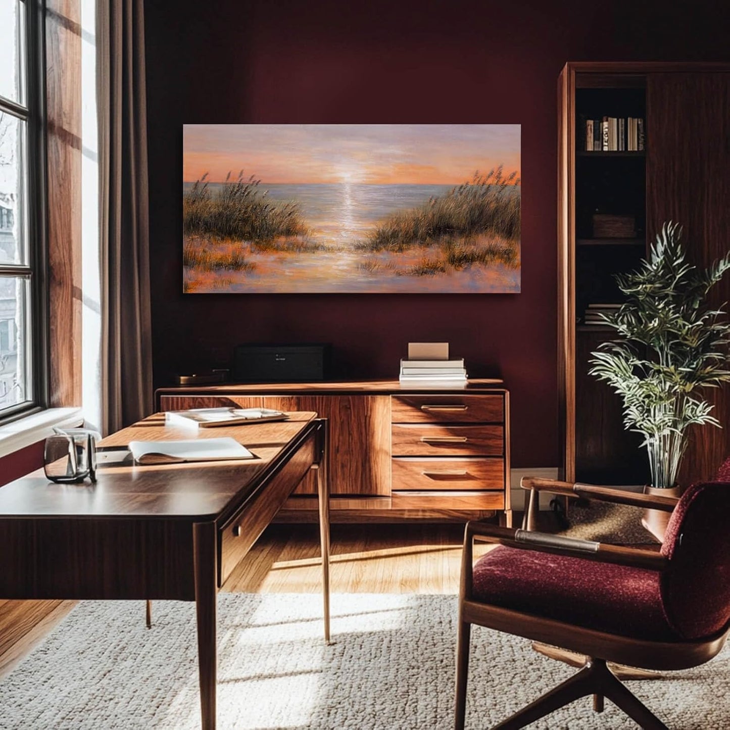 Coastal Wall Art Colorful Scenery Artwork Orange Sunset Wall Decorations for Living Room 24"x48" Nature Photo Prints for Bedroom Dining Room