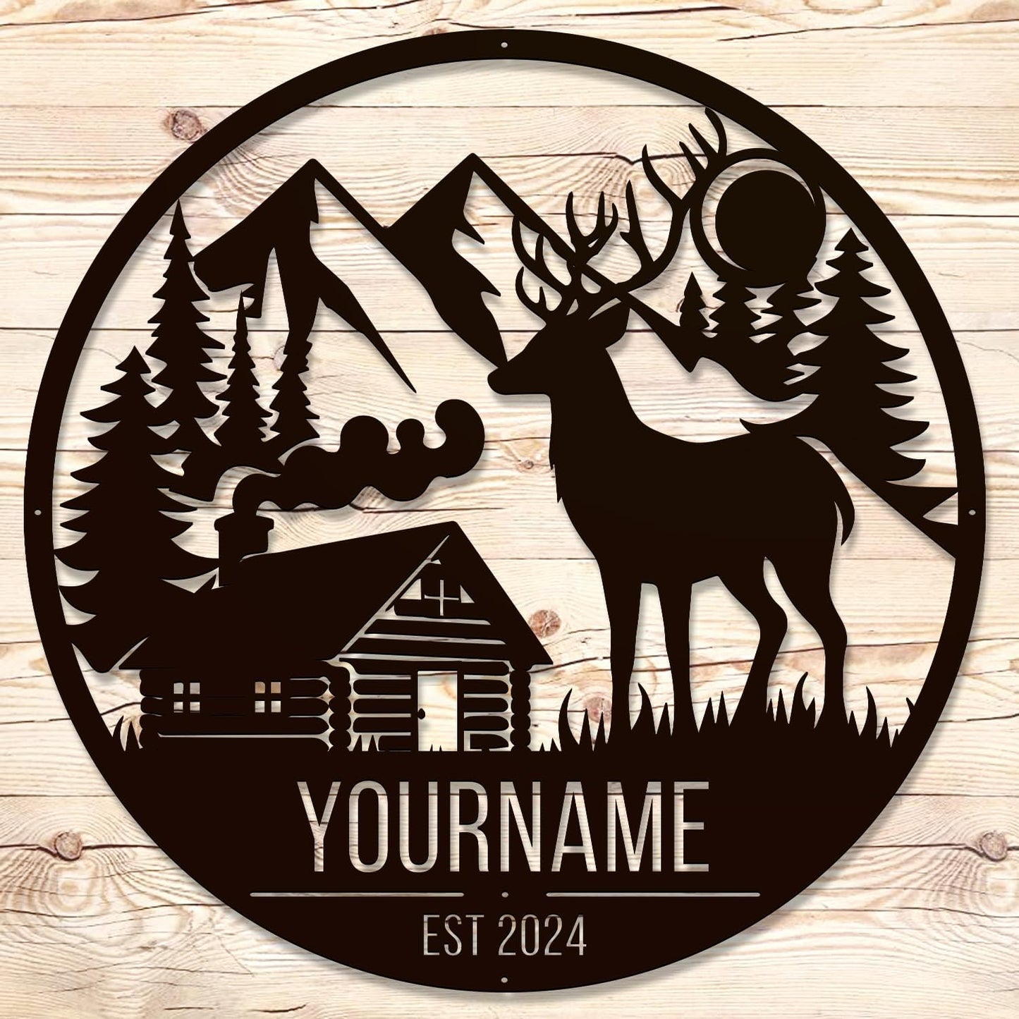 Personalized Deer Forest Name metal Signs,Custom Shed Metal Wall Decor,Black Deer Metal Wall Art Decor,Deer Home Metal Signs Plaques,Outdoor wall Decorative Signage (Style B)