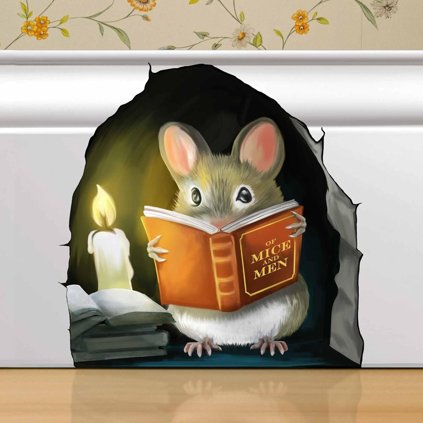 Mouse Reading Book, Wall Decor Sticker Decal, Kids Room, Classroom, Home, Bedroom, Bookcase, Book Lover, of Mice and Men, Children, Adorable, (Mouse Reading Book)