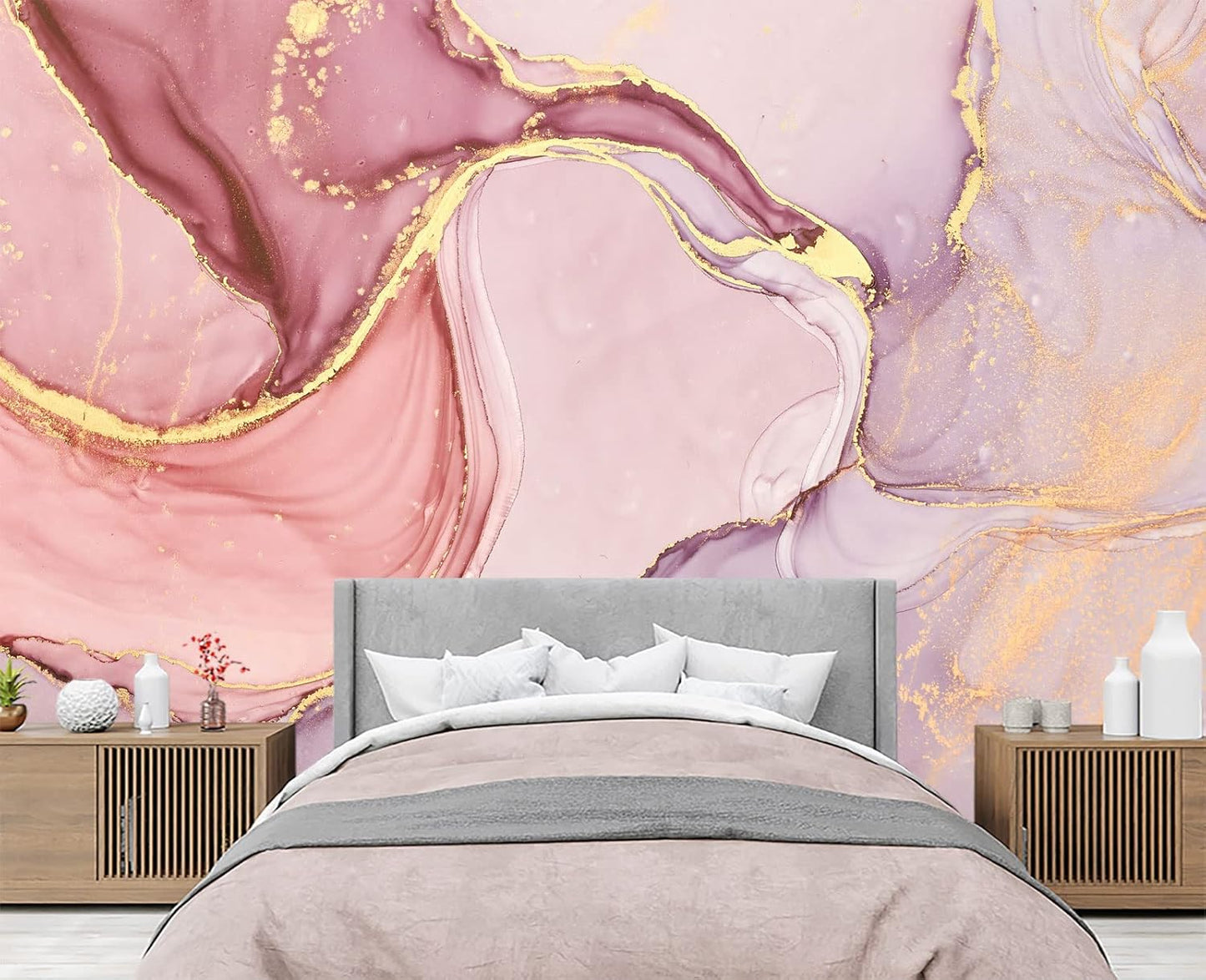 Gilding Marble Pink Wall Mural Wallpaper for Bedroom 103" x 69"
