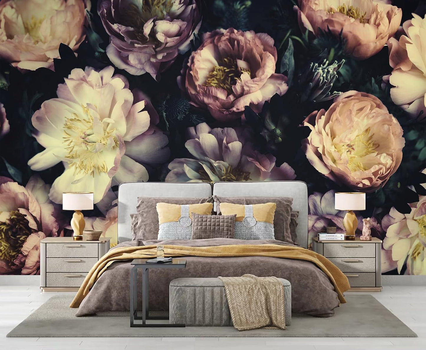 Dark Vintage Floral Wallpaper Large Peony Flowers Wall Mural Bedroom (Not Peel and Stick)