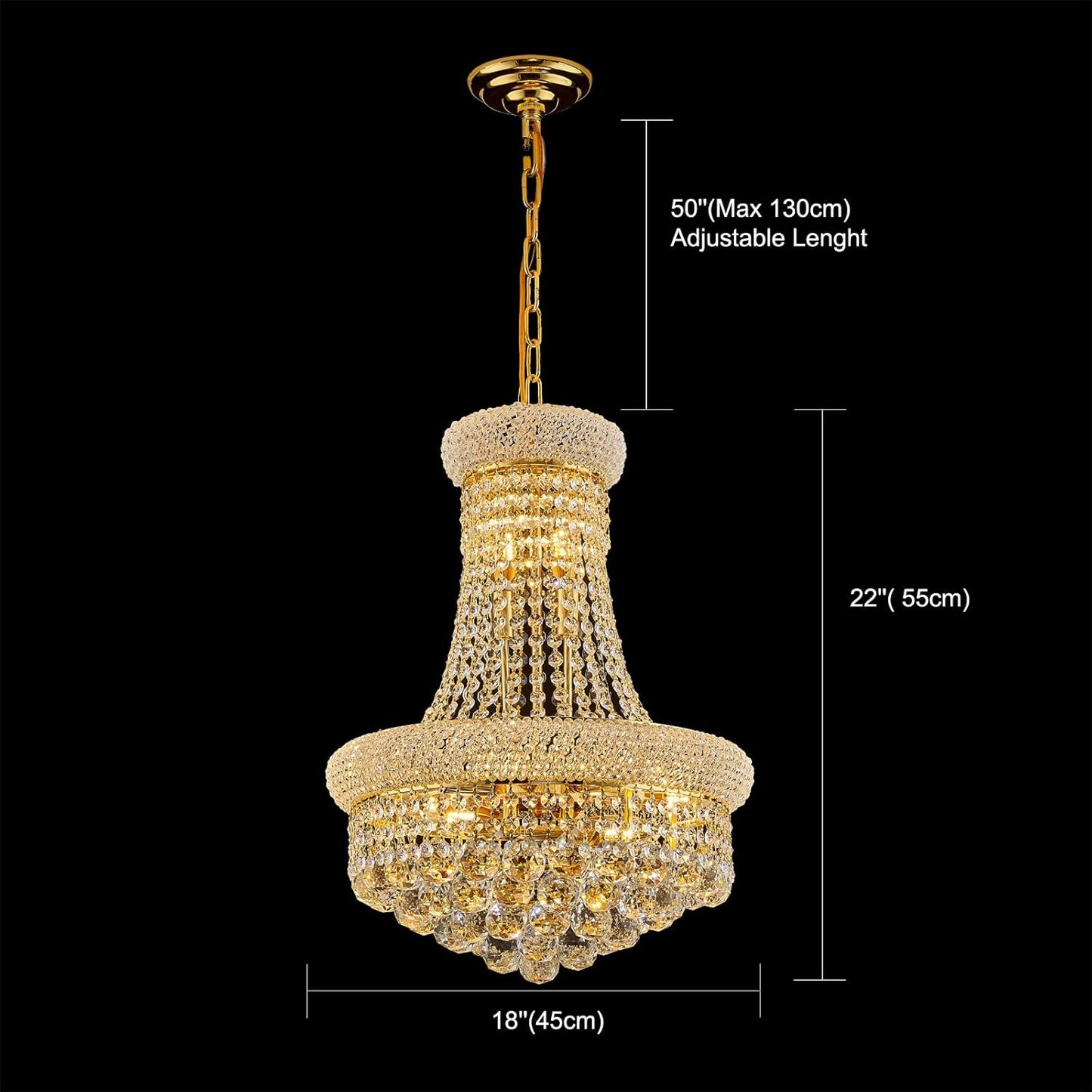 10 - Light Unique Empire Crystal Chandelier for Foyer Entryway Living Room Dining Room Bedroom Hallway Gold Finish