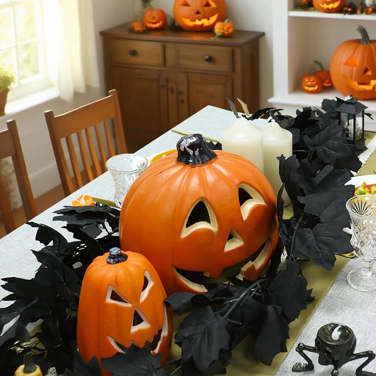 Joyhalo 6 Pack 5.7FT Black Maple Leaf Garland,Halloween Artificial Hanging Black Vines,Halloween Outdoor Garland for Mantle,Door Frame,Fireplace and Thanksgiving Decor