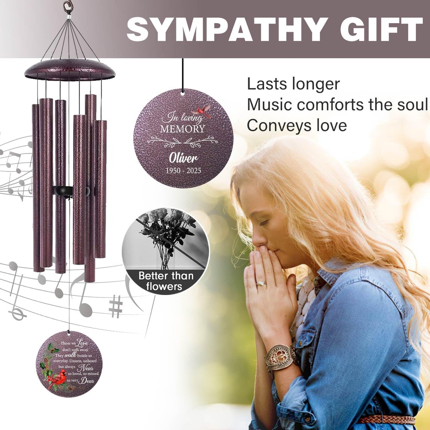 ASTARIN Personalized Cardinal Wind Chime Memorial, Customized Sympathy Wind Chimes for Loss of Loved One, in Memory of Loved Ones Lost, Bereavement Gifts Windchimes Outdoor