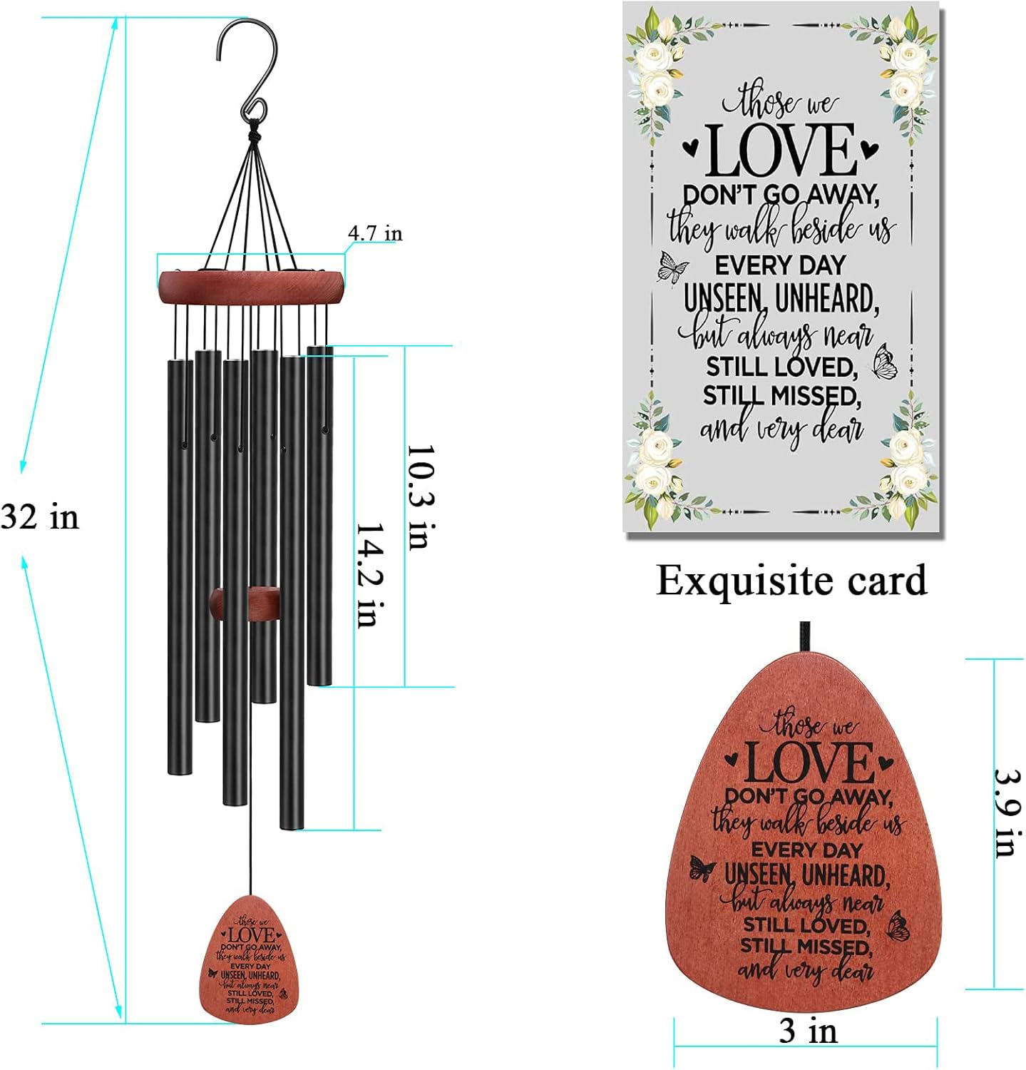 Memgift Memorial Wind Chimes for Outside – Sympathy Gift for Loss of Loved One, Outdoor Keepsake in Memory of Dad Mom Daughter Son