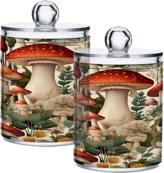 Cartoon Mushroom 2PC Airtight Transparent Plastic Storage Jar, Food Storage Container Glass, Can Store Candy, Salt, Coffee Beans, With lid, Easy To Use