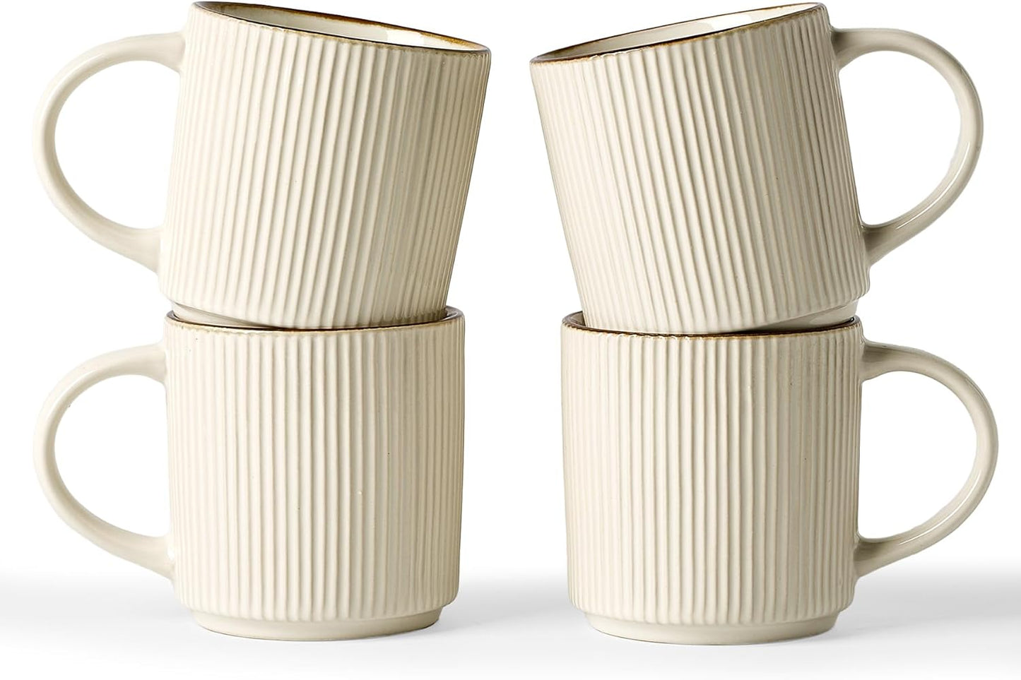 famiware Coffee Mug Set for 4, Star 12 oz Catering Mugs Cup Set with Handle for Coffee, Tea, Cocoa, Milk - Ceramic Stoneware Drinkware Set, White