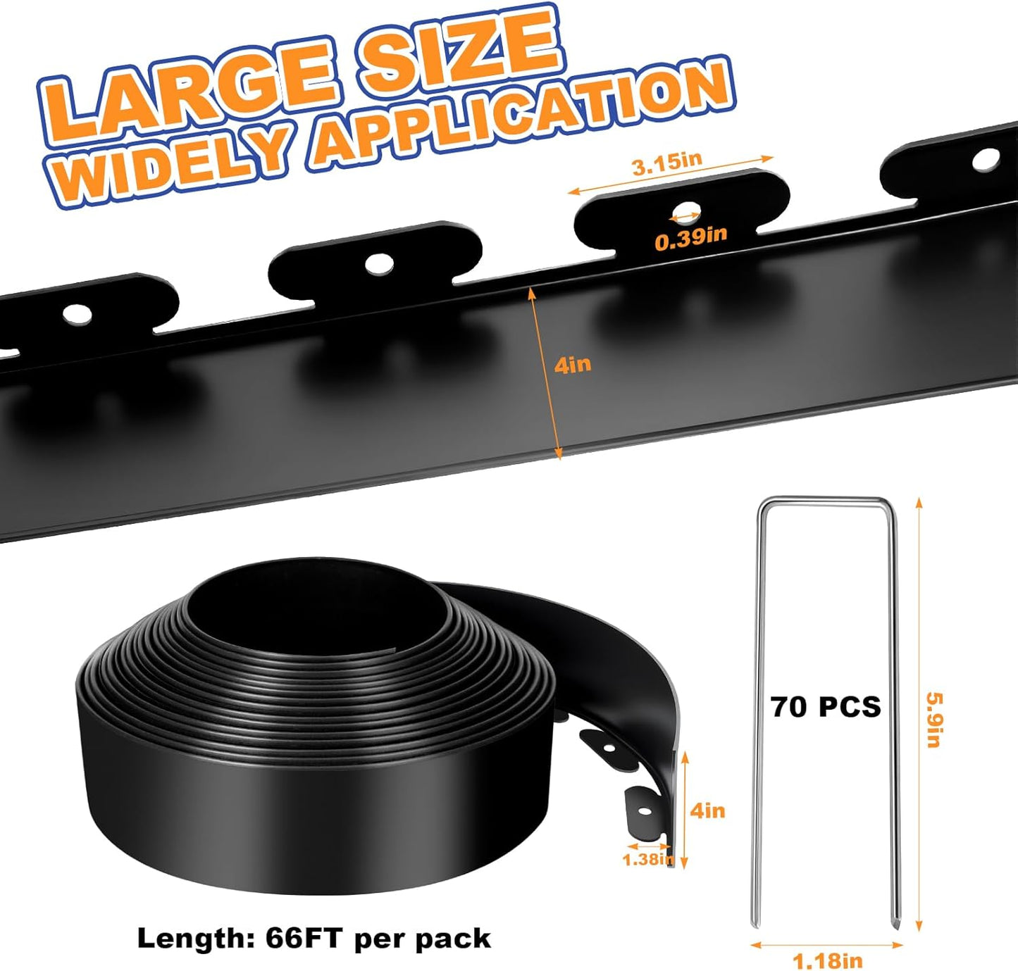 4 Inch x 66 FT (Multiple Sizes Available) Landscape Edging, Garden Edging Borders with 70pcs Upgrade Stakes, Flexible No Dig Plastic Garden Border for Lawn, Landscaping, Flower Beds, tree and Yard