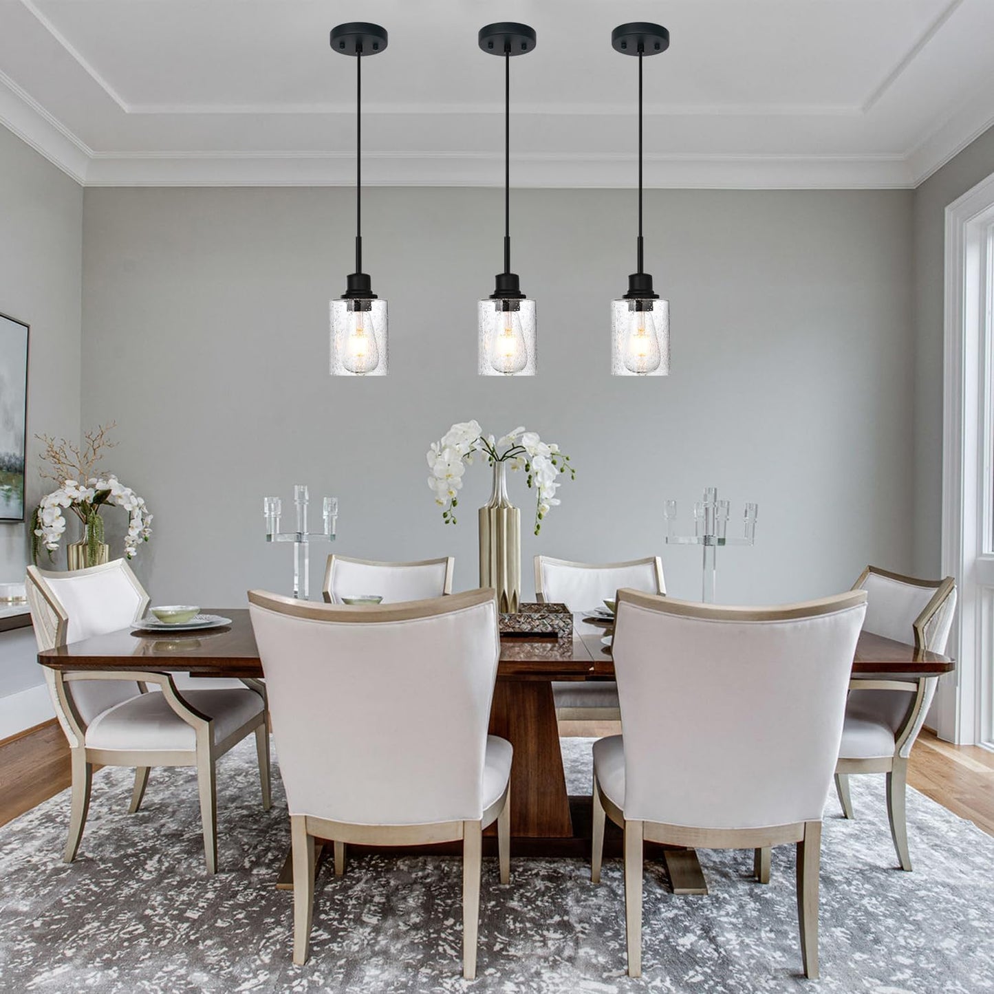 Modern Farmhouse Mini Chandeliers 3 Pack Black Pendant Lights Kitchen Island with Seeded Glass, Dining Room Lighting Fixtures Hanging Ceiling for Sink Bar Hallway Porch Corridor Bedroom