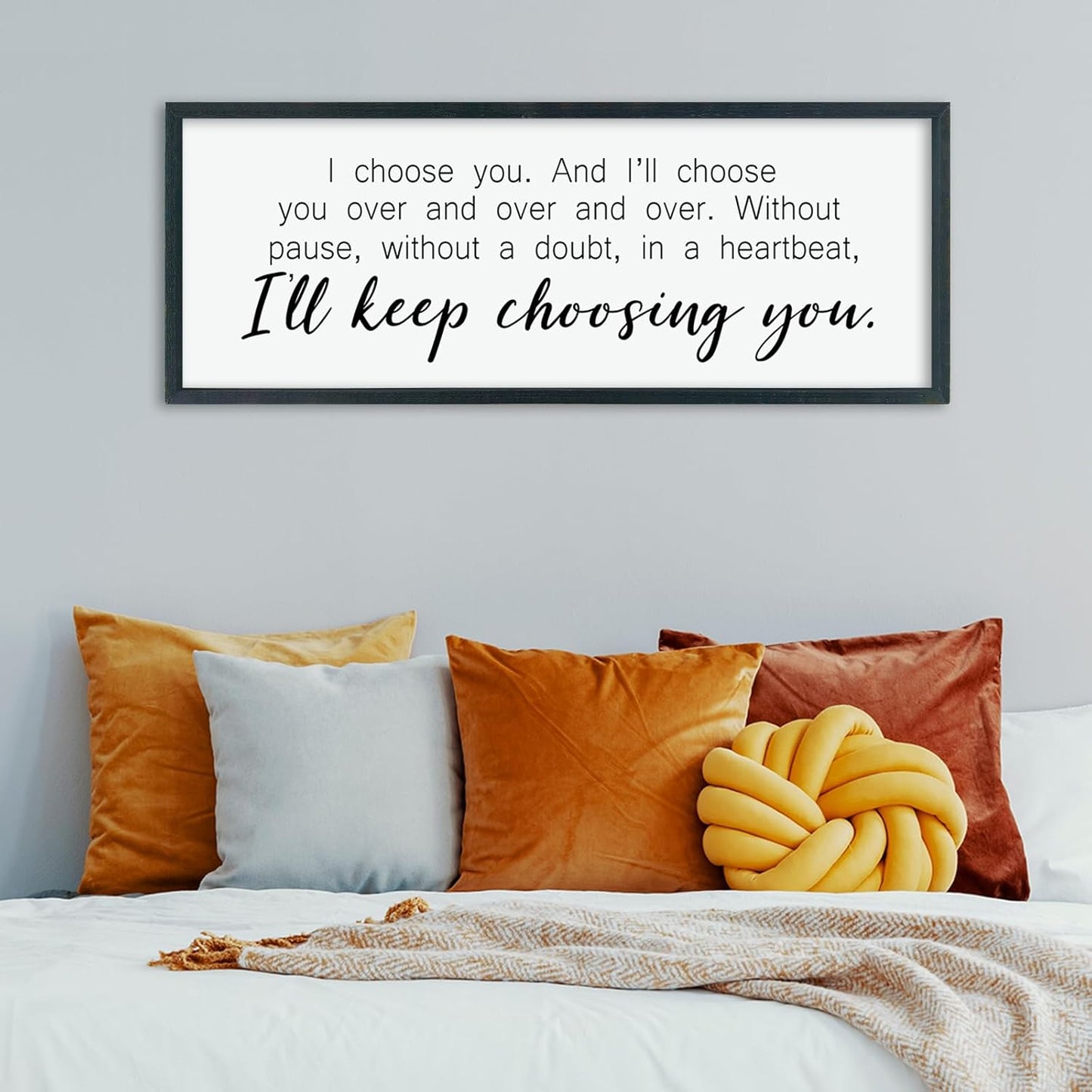 comurdyo I'll Keep Choosing You Sign 40"X15" for Master Bedroom Above Bed Wall Decor I Choose You Large Wood Framed Wall Hanging Art (Black)