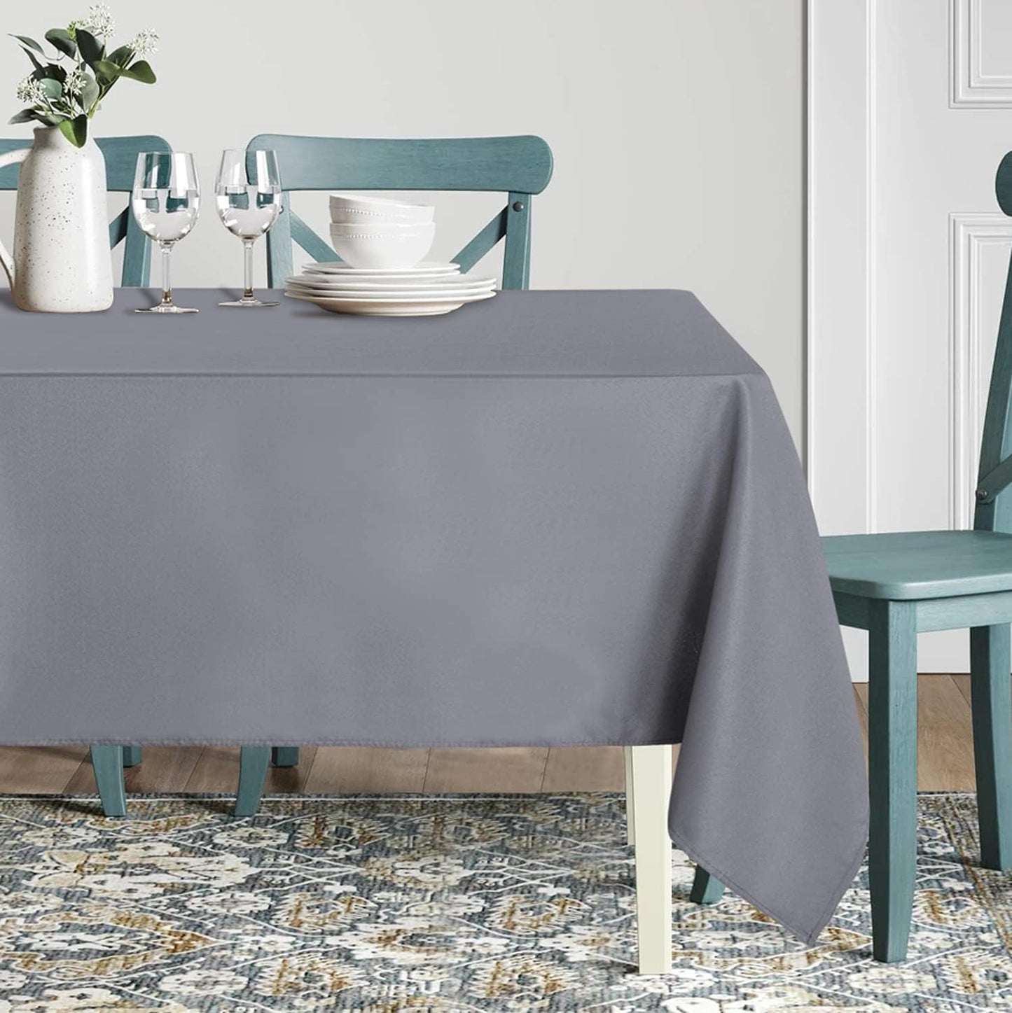 sancua Square Tablecloth - 70 x 70 Inch - Water Resistant Spill Proof Washable Polyester Table Cloth, Decorative Fabric Table Cover for Dining Tables, Buffet Parties and Camping, Light Grey