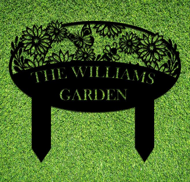 Custom Metal Garden Sign, Flower Sign with Stakes, Personalized Garden Decor for Outside, Garden Family Name Sign, Outdoor Steel Yard Sign, Large Patio Garden Sign Art, Housewarming Gift
