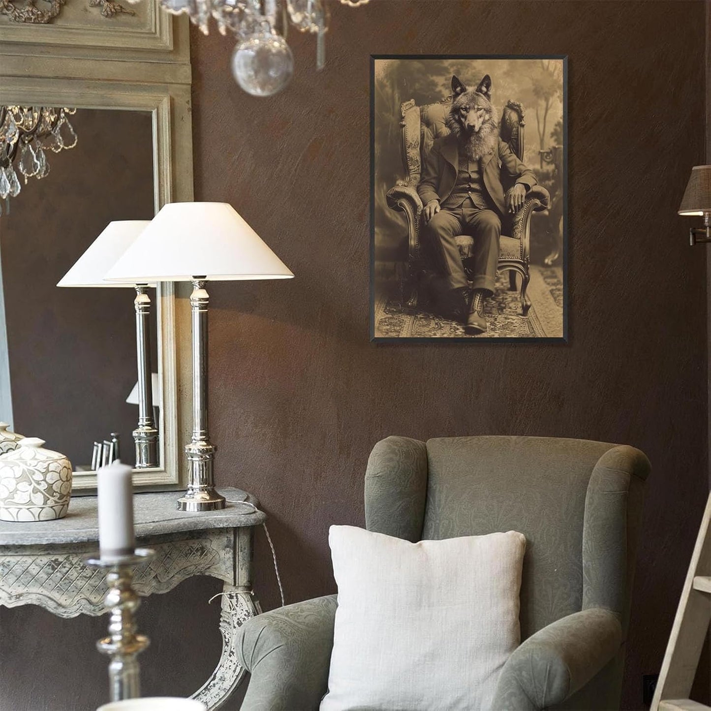 Werewolf Vintage Shoot Art Poster Print Canvas Wall Art Ideal for Dark Academia Gothic Occult Decor Living Room Bedroom Office Posters Decorations Creepy Picture 16X24inch Aluminum Framed