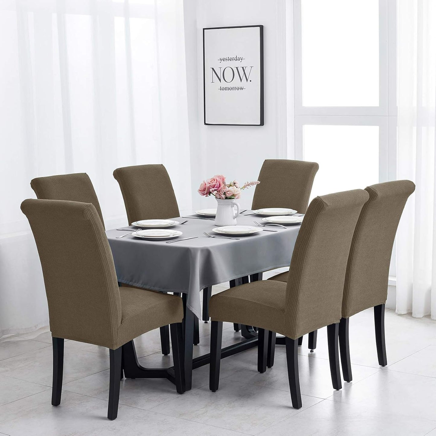 Joccun Chair Covers for Dining Room Set of 2, Dining Chair Slipcovers Stretch Dining Room Chair Covers Seat Protector,Washable Parsons Chair Cover for Home,Hotel,Banquet(Fossil,2 Pack)