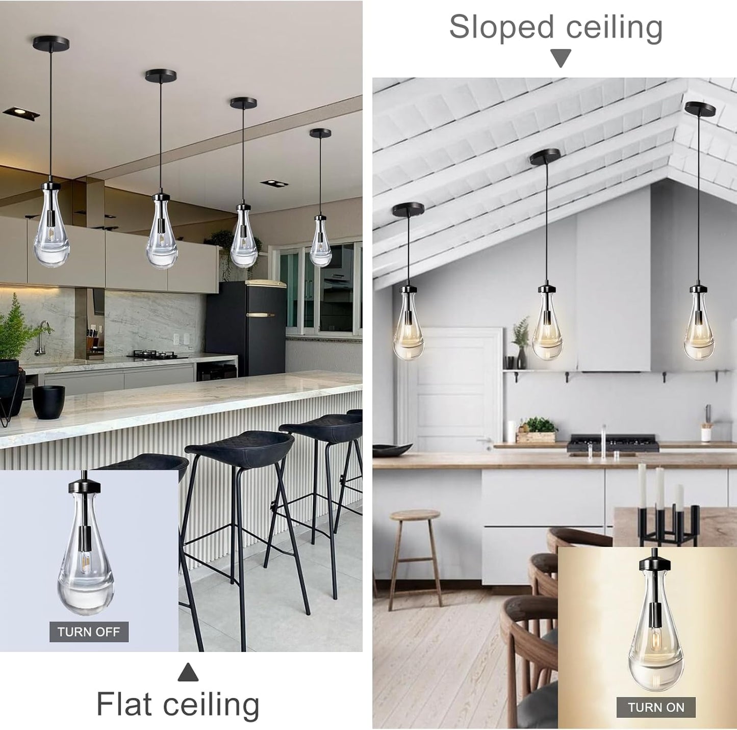 Modern Raindrop Pendant Lights Set of 3, Pendant Lights Kitchen Island 3 Pack, Matte Black Pendant Lights for Bedroom Bathroom, Chandelier for Living Room Hallway, Bulb Included
