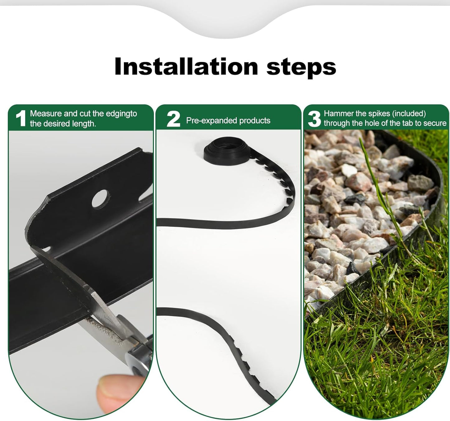 LINSHRY 100 FT Landscape Edging, 2 in.Tall No Dig Garden Edging Border with 120 Spikes, Flexible Plastic Lawn Edging for Landscaping Flower Bed, Grass, Yard