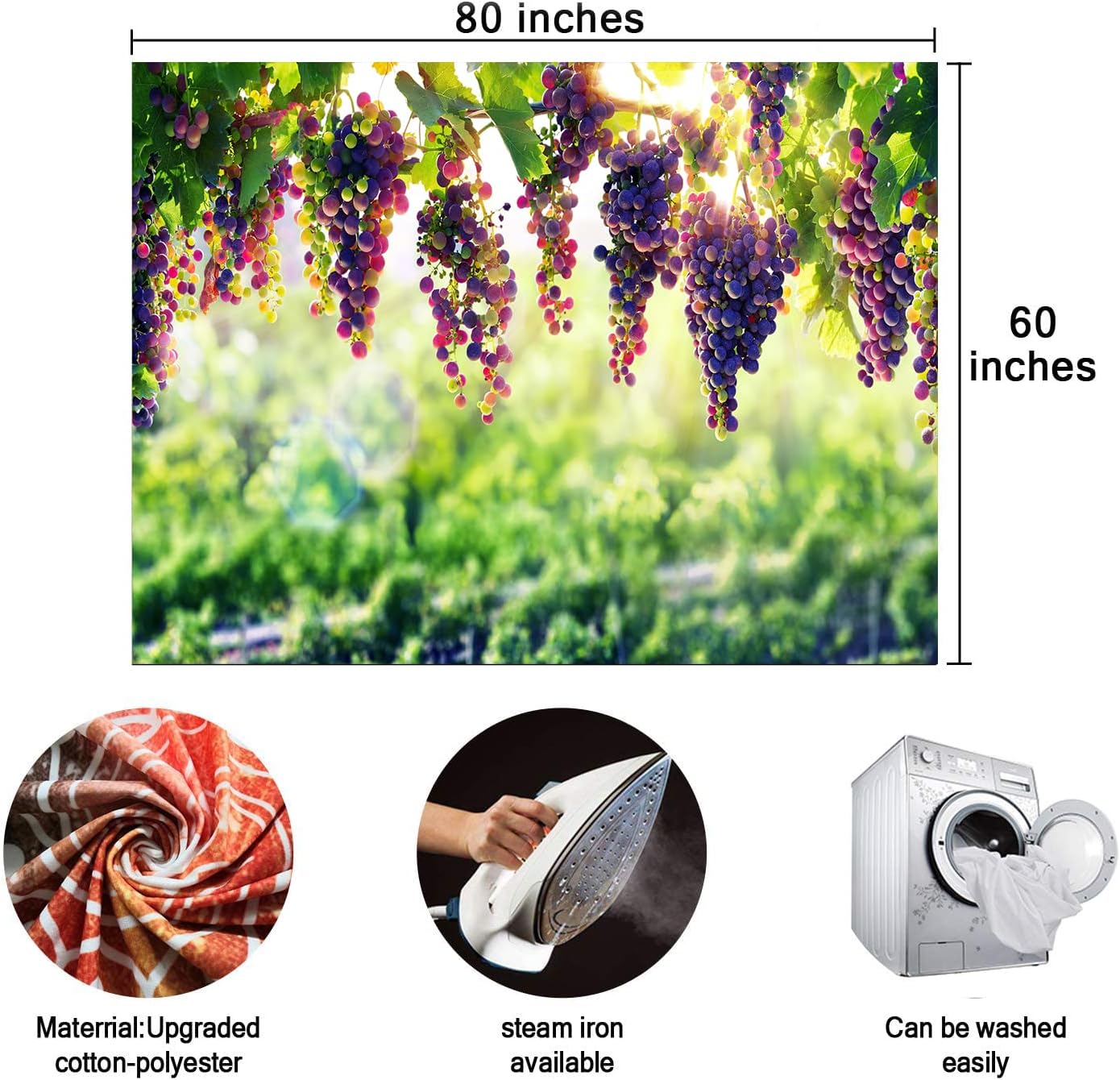 BULOR Vineyard Tapestry Grapes Clusters Wine Rustic Vintage Tapestry Wall Hangings Tapestry for Kids Bedroom Living Room Dorm Man Cave Background(80x60 Inch)