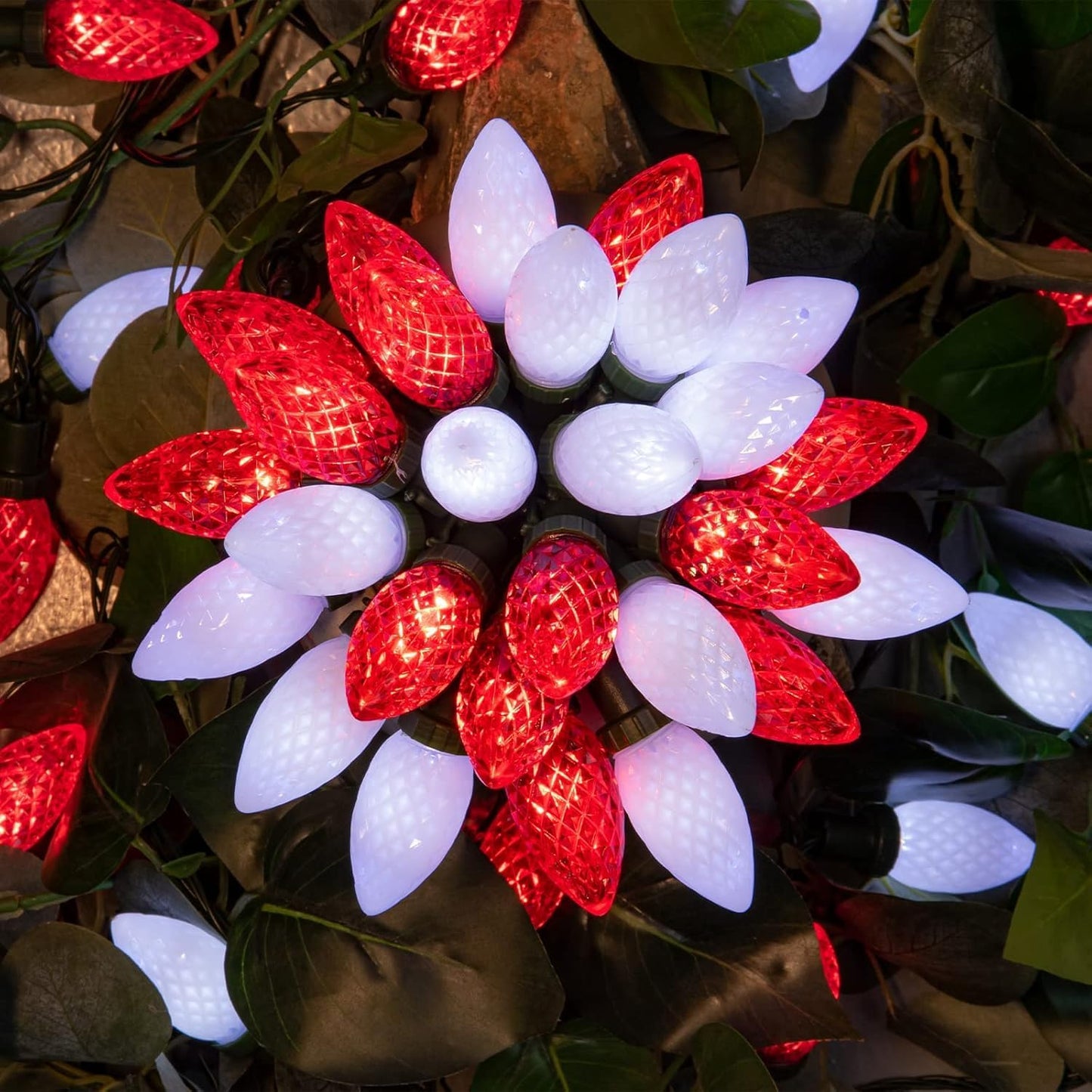 Extendable Red and White 50 LED Waterproof C9 LED Christmas Lights Indoor Outdoor Green Wire, Super Bright C9 Christmas String Lights for Tree, Patio, Easter, Porch, Home, Christmas Decorations