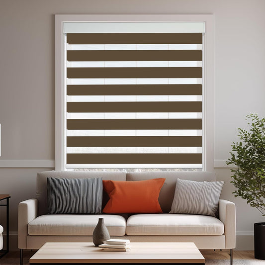 HESTIA Cordless Zebra Blinds Light Filtering Roller Shades UV Blocking Blackout Privacy Indoor Window Shades for Home Office Day and Night, Brown,29" W x 54" H