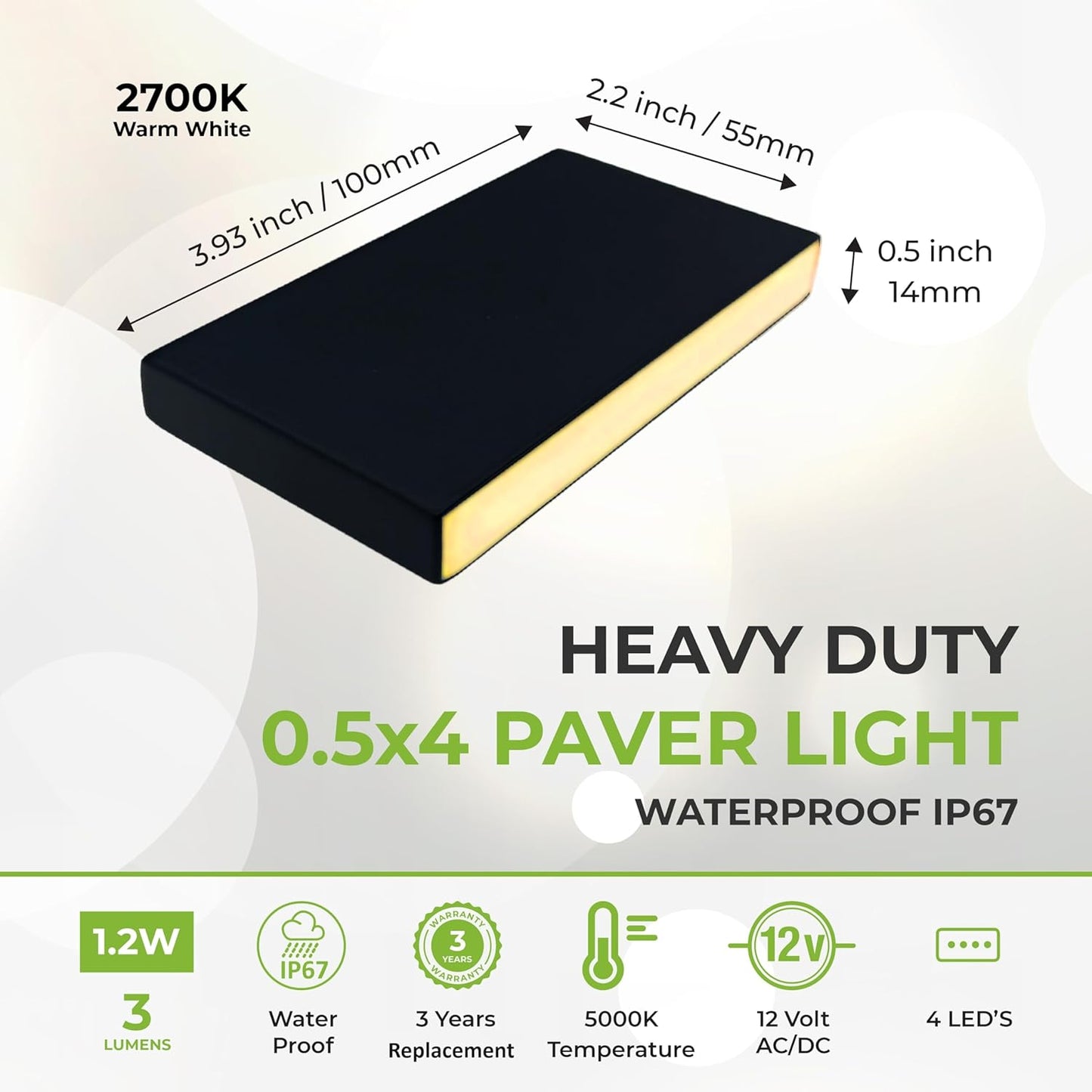 LUMENGY Paver Light Slim 0.5x4 Inch Glare-Free Steel Brick Lighting for Pavers, Walls, Driveway & Pathway Borders 2700K Warm White, Waterproof, Drive-Over Rated - 12V AC/DC