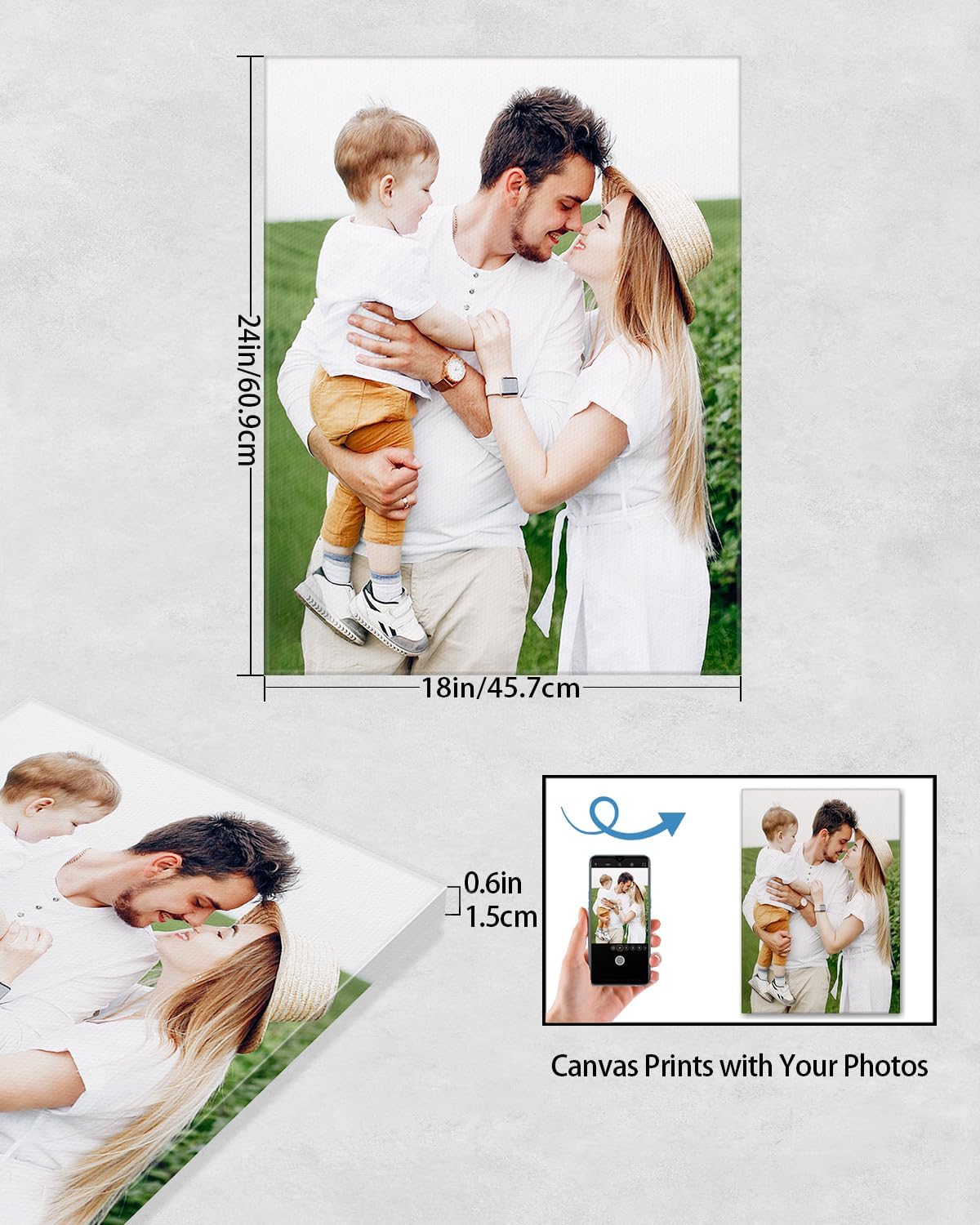 Personalized Custom Canvas Wall Art, Custom Canvas Prints with Your Photos for Living Room, Bedroom, Wedding Pet Baby Family Photo Framed Wall Art, Customized Photo Gift for Family，Friend，Lover，Pet