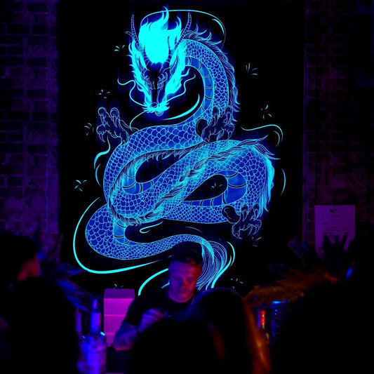 QGHOT Blacklight Dragon Tapestry Wall Hanging Cool Japanese Black Light Glow in the Dark Dragon Backdrop Uv Viking Tapestry for Boys Bedroom Mens Room Wall Deocr 37"x29"