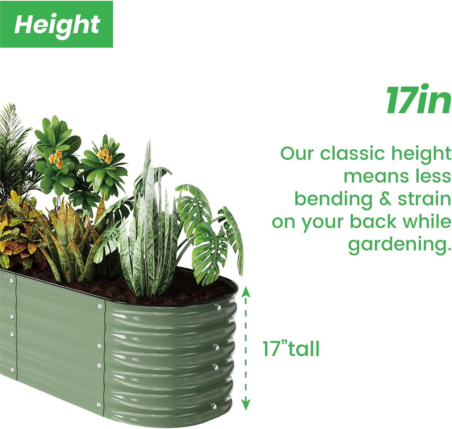 Raised Garden Bed Kit 8×2×1.4 FT Magnesium-Aluminum-Zinc Stainless Steel Metal Planter Box for Planting Outdoor Plants Vegetables（Light Green）