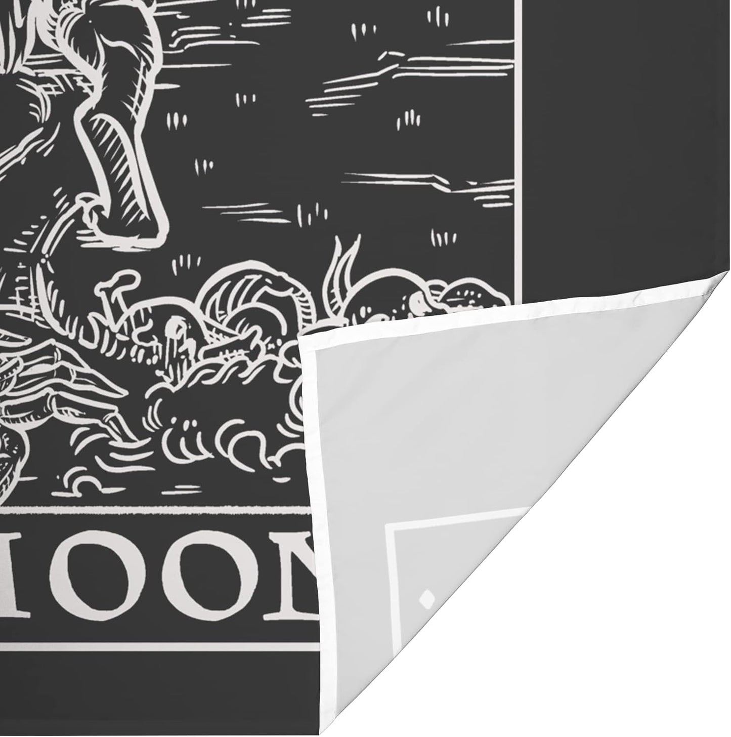 The Moon Tarot Card Tapestry (Black & White) - Werewolf - Gothic Halloween Home Decor Wall Hanging (60" x 50")