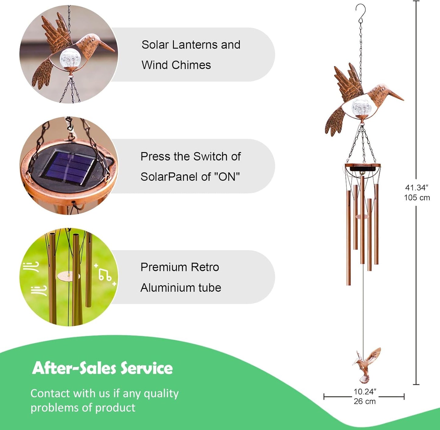 Wind Chimes Outdoor Indoor Decor: Birthday Gifts for Mom Grandma - Outside Lights for Garden Yard Patio Porch (Hummingbird)