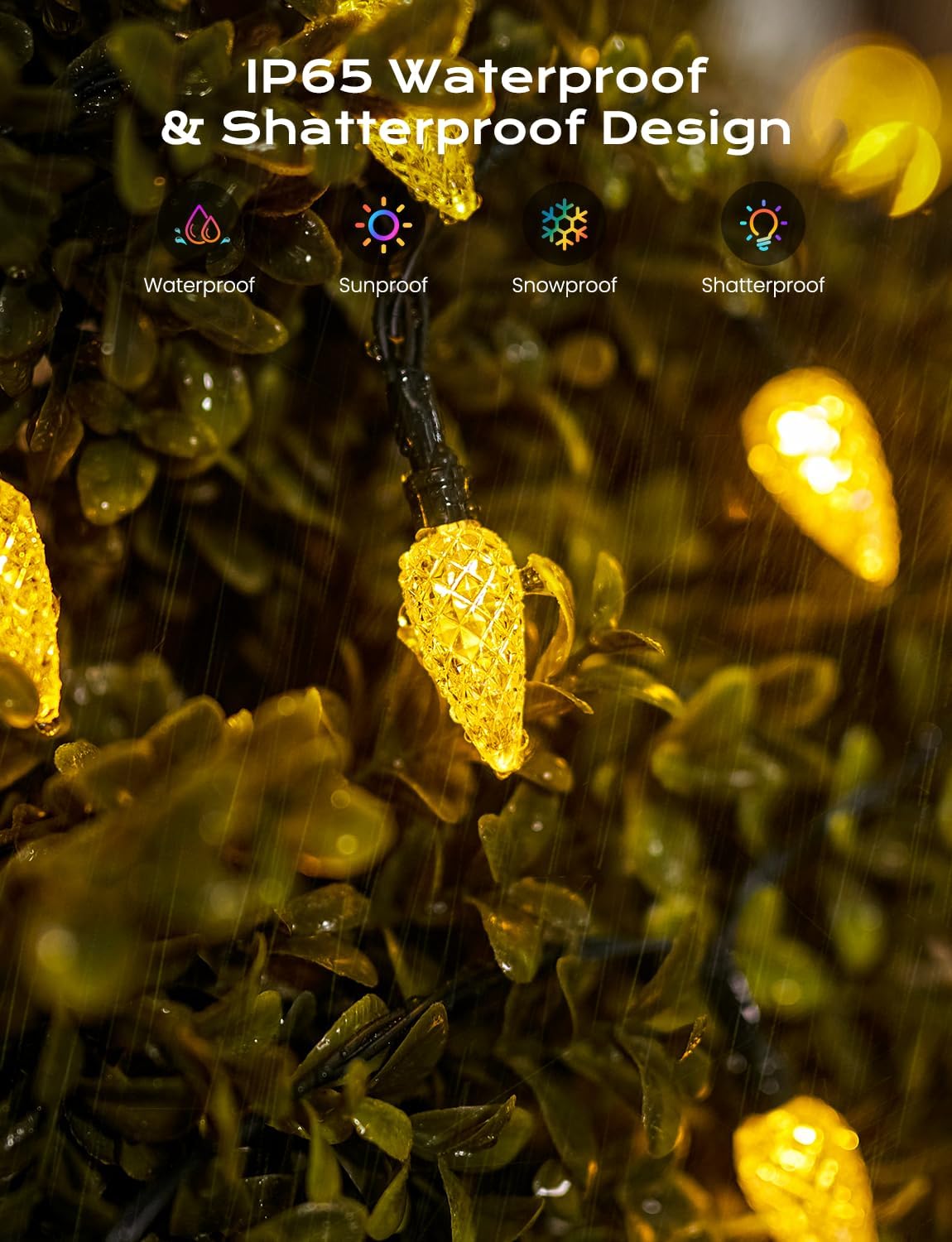 Brightown Solar Operated C6 Strawberry String Lights, 39ft 100 LEDs Warm White LED Christmas Fairy Lights, Solar Christmas Lights Outdoor, Christmas Decorations for Christmas Tree, Garden Decor