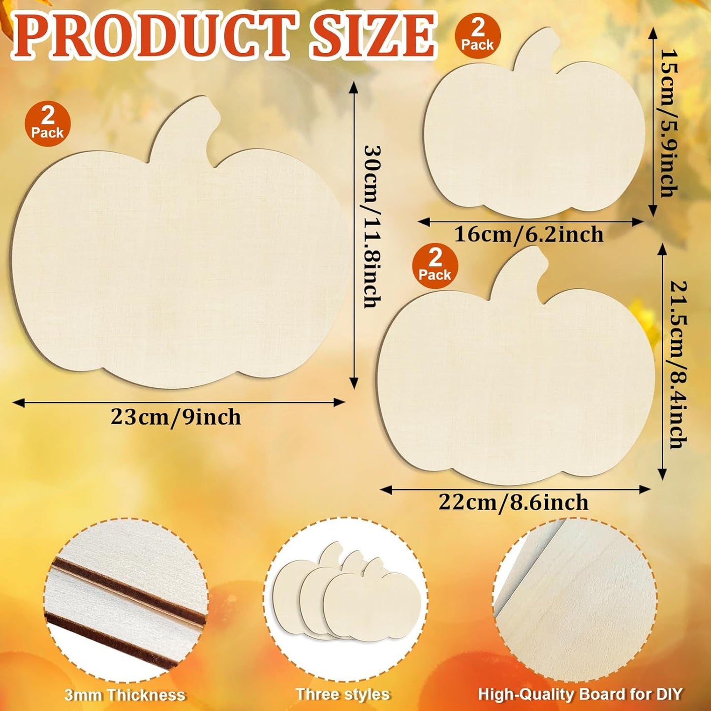 Wooden Pumpkins Ornaments to Paint Halloween Thanksgiving Decoration Cutouts Unfinished 6Pack, DIY Blank Unfinished Pumpkin Ornament for Home Harvest Crafts Autumn Decoration