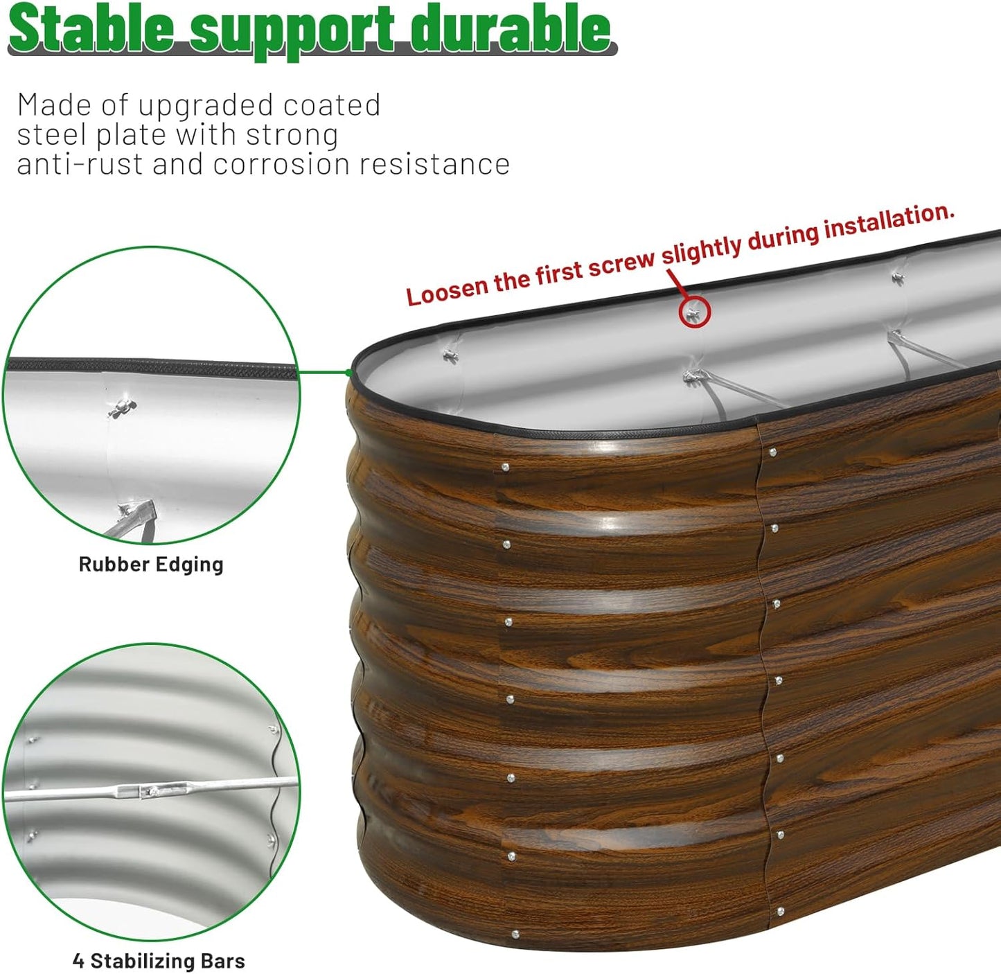 SnugNiture Galvanized Steel Raised Garden Bed, 6x2x2 ft, Outdoor Oval Deep Root Planter Box for Growing Vegetables, Flowers and Fruits