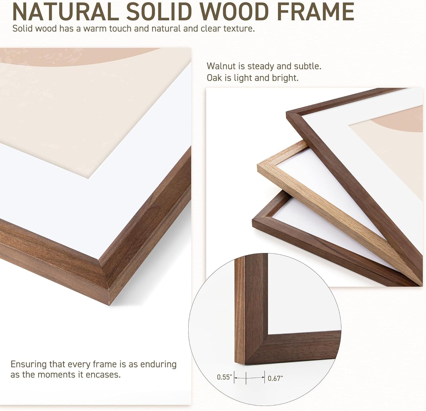 16x24 Poster Frame Natural Solid Walnut Photo Frames with 12x18 Removable Mat Wall Hanging Large Handcrafted Frame with HD Plexiglass Wall and Tabletop Display Large Picture Frame