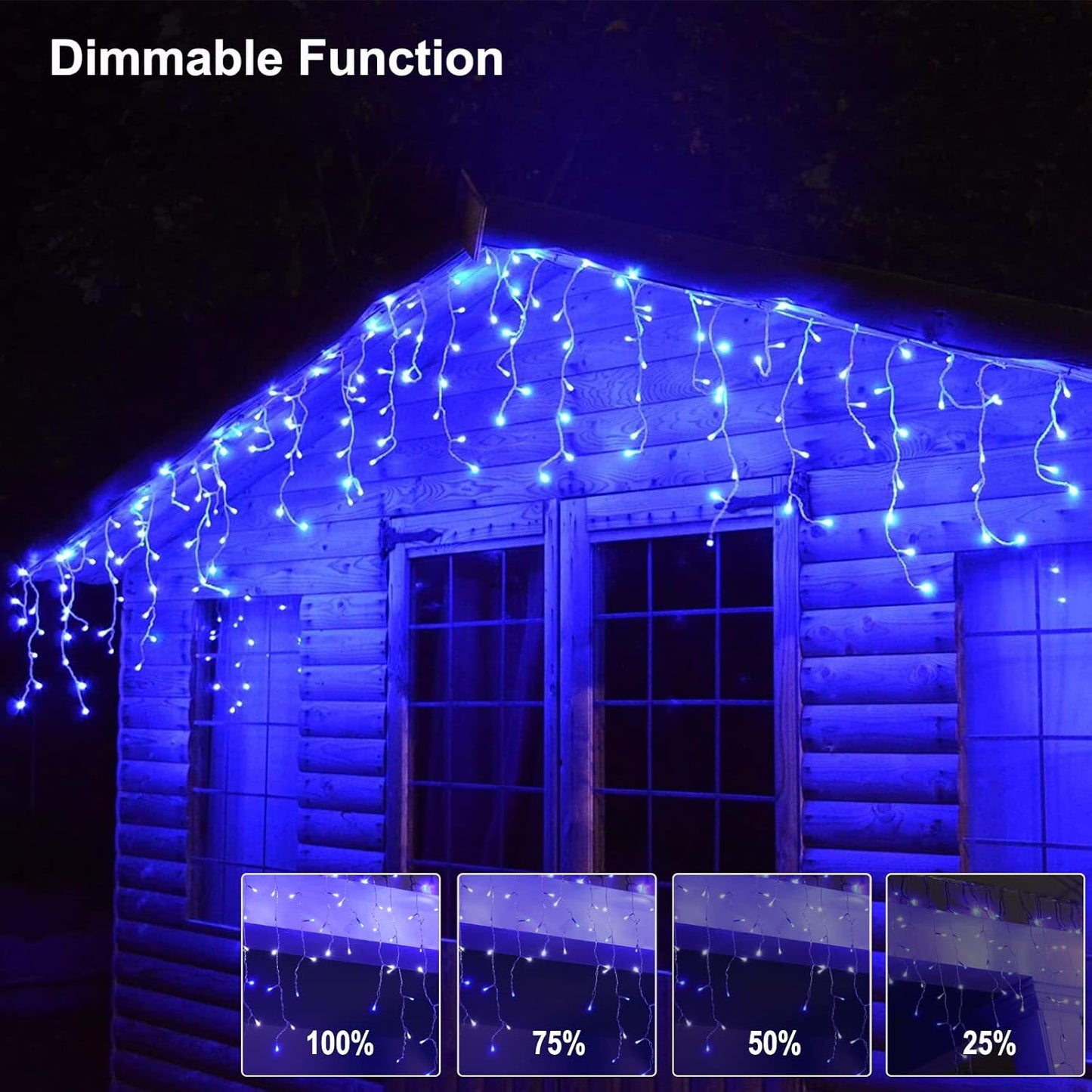 Icicle Outdoor Christmas Lights, 40Ft. 432 LED with 81 Drops, Dimmable Twinkle Fairy with Remote and Timer for House Holiday Decorations, Blue and White