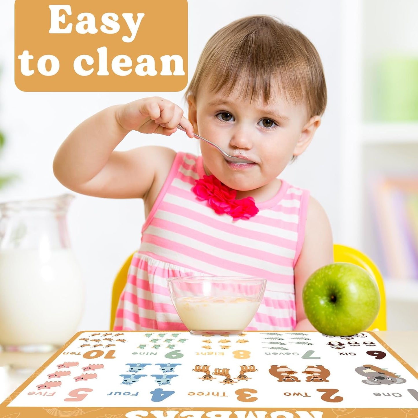 Educational Preschool Placemats for Kids Set of 6 Boho Toddler Plastic Placemat Reusable Washable Children Montessori Eat Table Mat for Homeschool Nursery Kindergarten Classroom Dining Table