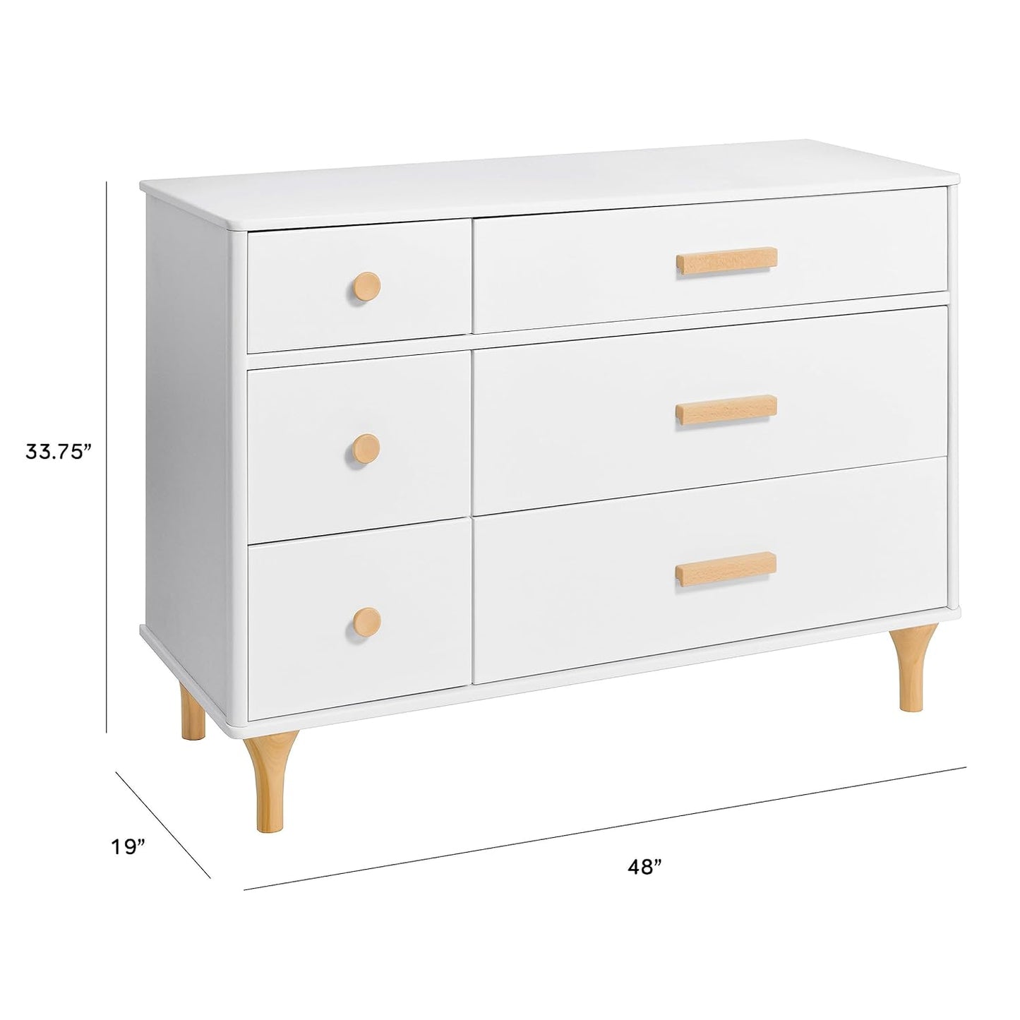 Babyletto Lolly 6-Drawer Assembled Double Dresser in White and Natural, Greenguard Gold Certified