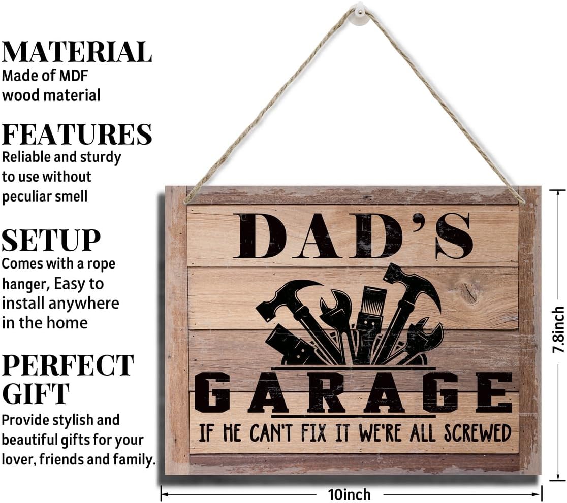Rustic Sign, Father's Day Gift, Dad's Gift, Grandpa's Gift, Decor Hanging Wood Signs, Printed Wood Wall Art Sign, Dad's Garage, If He Can't Fix It We're All Screwed, Vintage Sign Gift for Grandpa