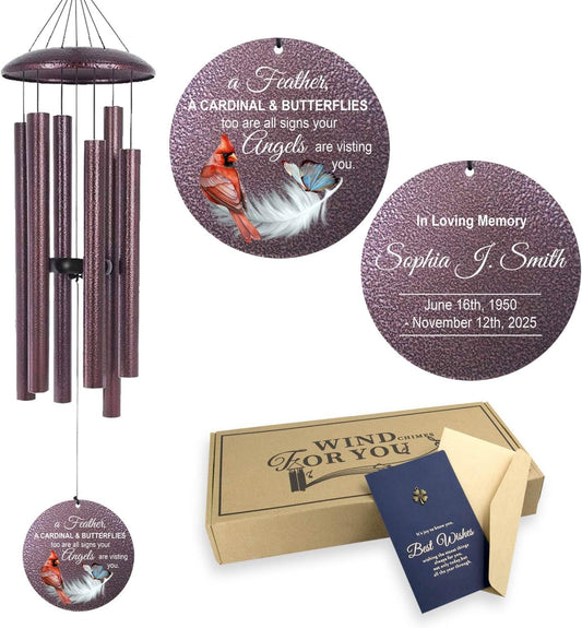 ASTARIN Custom Cardinal Wind Chimes for Loss of Lover Mom Dad, Butterfly Wind Chime Memorial Sympathy Gifts for Remembrance, Windchimes in Memory of a Loved One