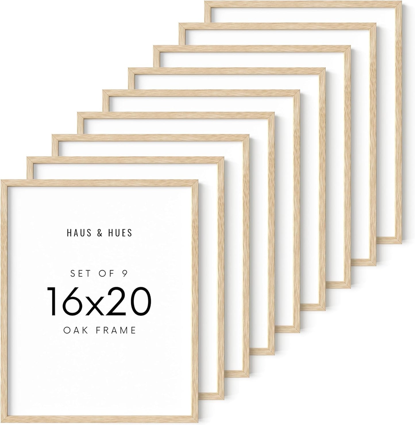 HAUS AND HUES Square Picture Frames 16 x 20 Set of 9 - Photo Gallery Wall Frame Set, Wood 16x20 Frames, 16 x 20 Frames Gallery Wall Set, 16x20 Frame with Mat, Square Frames 16x20 (Beige Oak Frames)