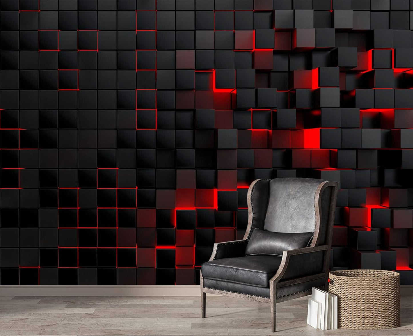 Tech Red Blocks Wall Mural Wallpaper for Bedroom 103" x 69"