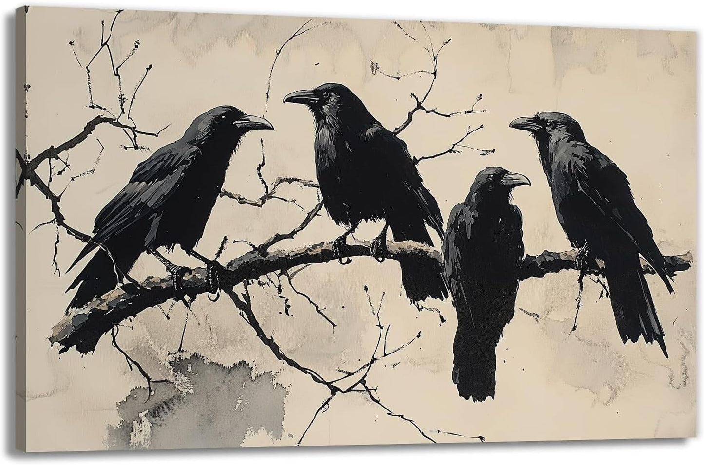 OAAPITI Birds Canvas Wall Art Black Couple Crow Picture Print Vintage Gothic Raven Artwork for Living Room Halloween Home Wall Decor(Artwork-9,20"x30")