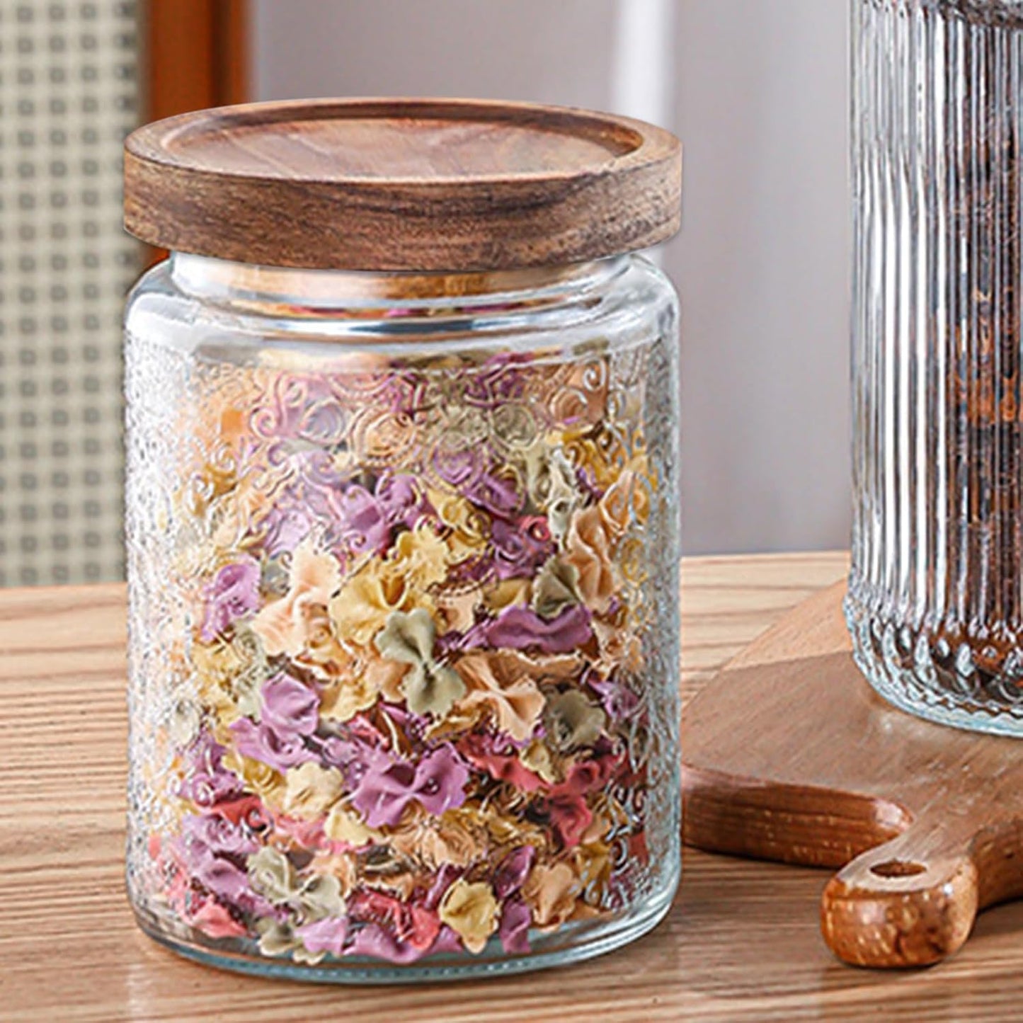 Vintage Glass Jars with Wooden Lids, 6 Pack 24 oz Airtight Glass Food Storage Containers Sets for the Kitchen, Sugar Coffee Candy Spice Cookie Tea Pasta