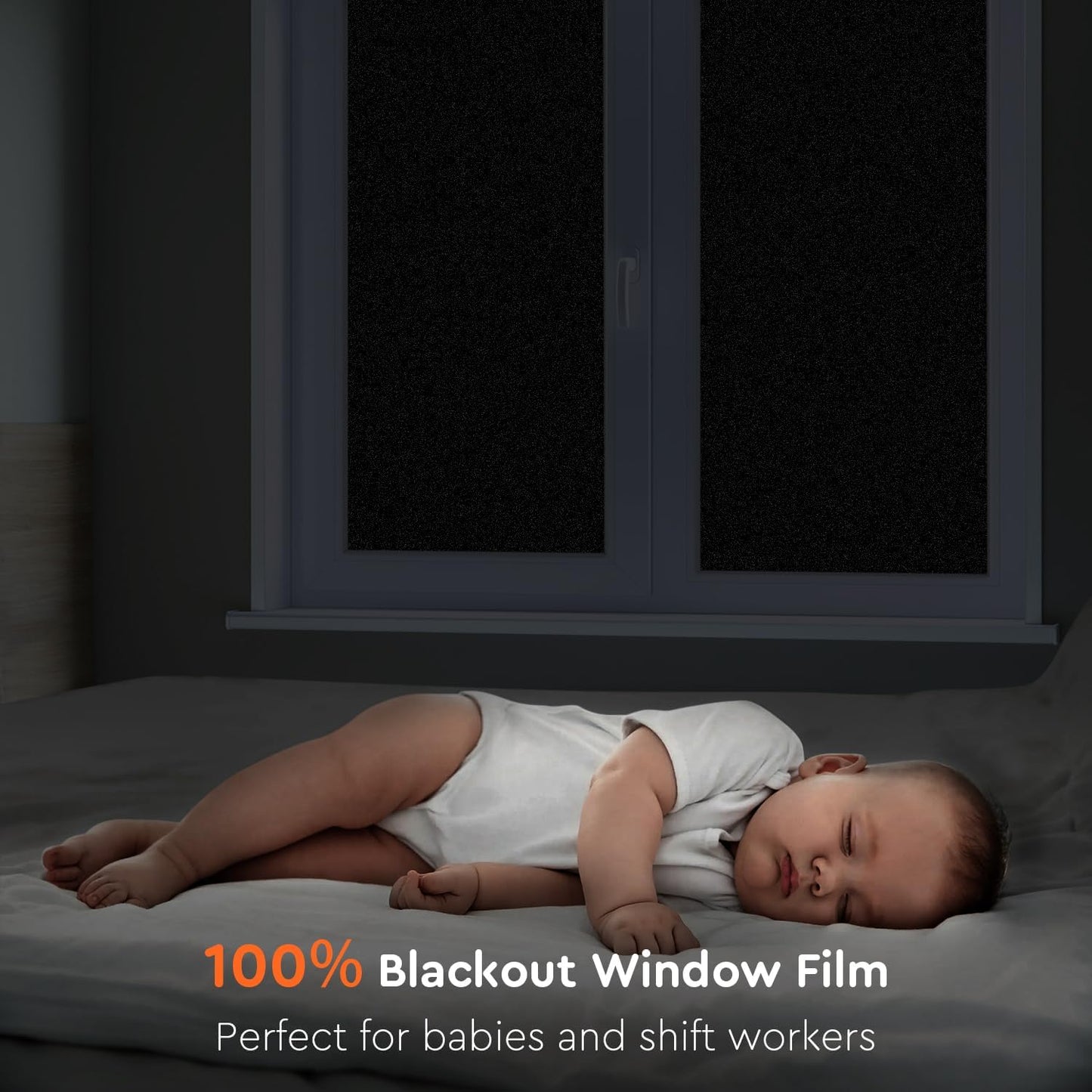 Kromapolis Blackout Window Privacy Film Total Light Blocking Room Darkening Window Covering, Removable Static Cling Frosted Glass Tint, Non-Adhesive, Black 45.2'' x 393.7''