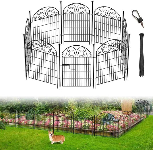 Tall Garden Fence Animal Barrier with Gate, 36 in(H) 8 Panels Garden Fences and Borders for Dogs, Dog Fence Outdoor for Yard, Total Length 17.5 Ft Metal Temporary Fencing│Patented