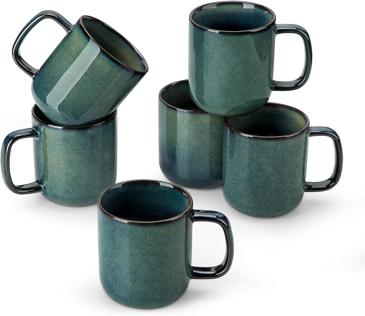 vancasso STARRY Coffee Mugs Set, 12 oz Ceramic Coffee Cups for Latte Hot Tea Cappuccino Cocoa Milk Stoneware Cups Set of 6, Dishwasher & Microwave Safe, Green